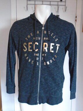 Victoria Secret Full Zip Hoodie Gray "The Angels Have Landed"  Womens Sz Small